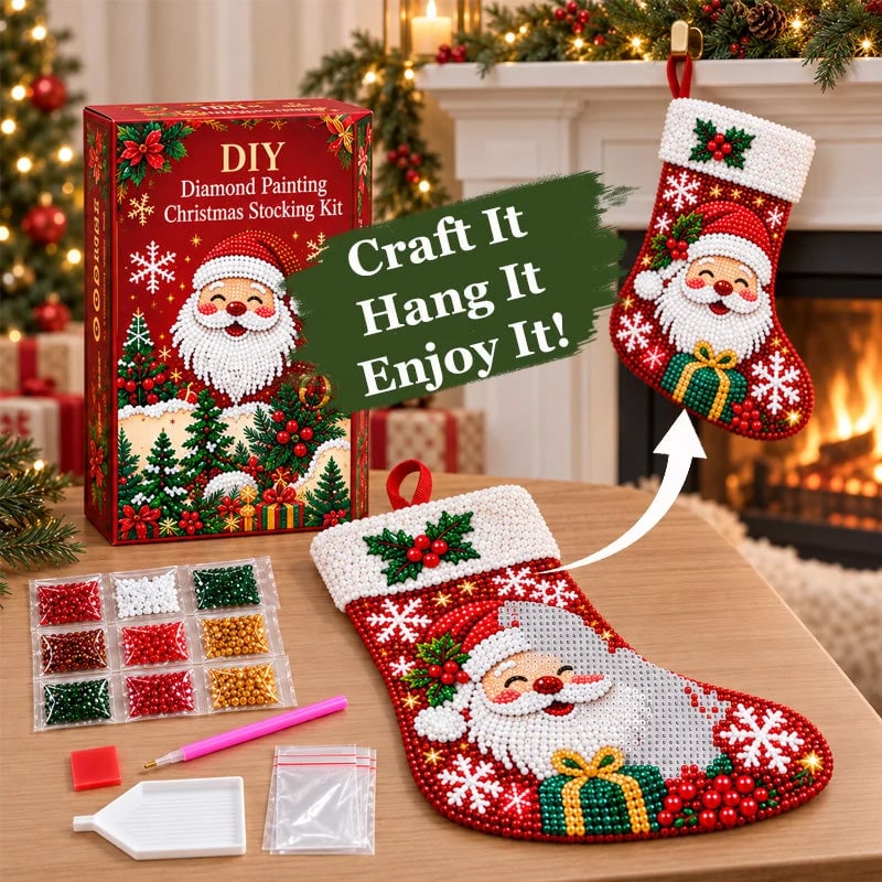 🎄 DIY Diamond Painting Christmas Stocking Kit | 6 Festive Designs | Complete Kit with All Tools & Step-by-Step Guide Included 💕