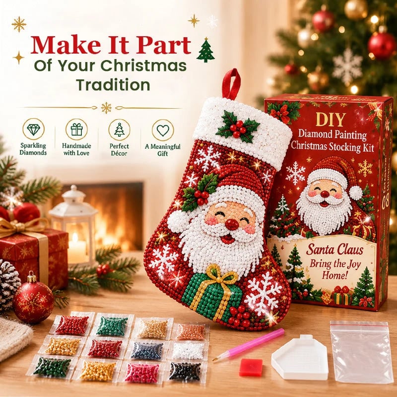 🎄 DIY Diamond Painting Christmas Stocking Kit | 6 Festive Designs | Complete Kit with All Tools & Step-by-Step Guide Included 💕