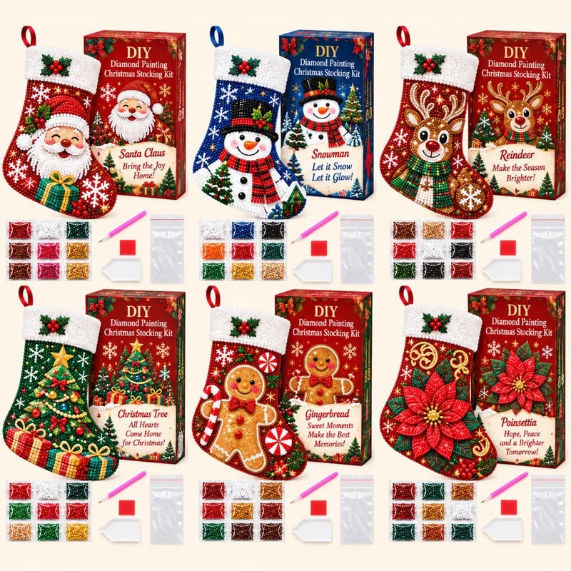🎄 DIY Diamond Painting Christmas Stocking Kit | 6 Festive Designs | Complete Kit with All Tools & Step-by-Step Guide Included 💕