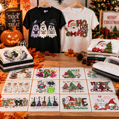 The Ultimate Holiday DTF Transfer Bundle 🎃🎄 Create Custom Shirts From Halloween To Christmas